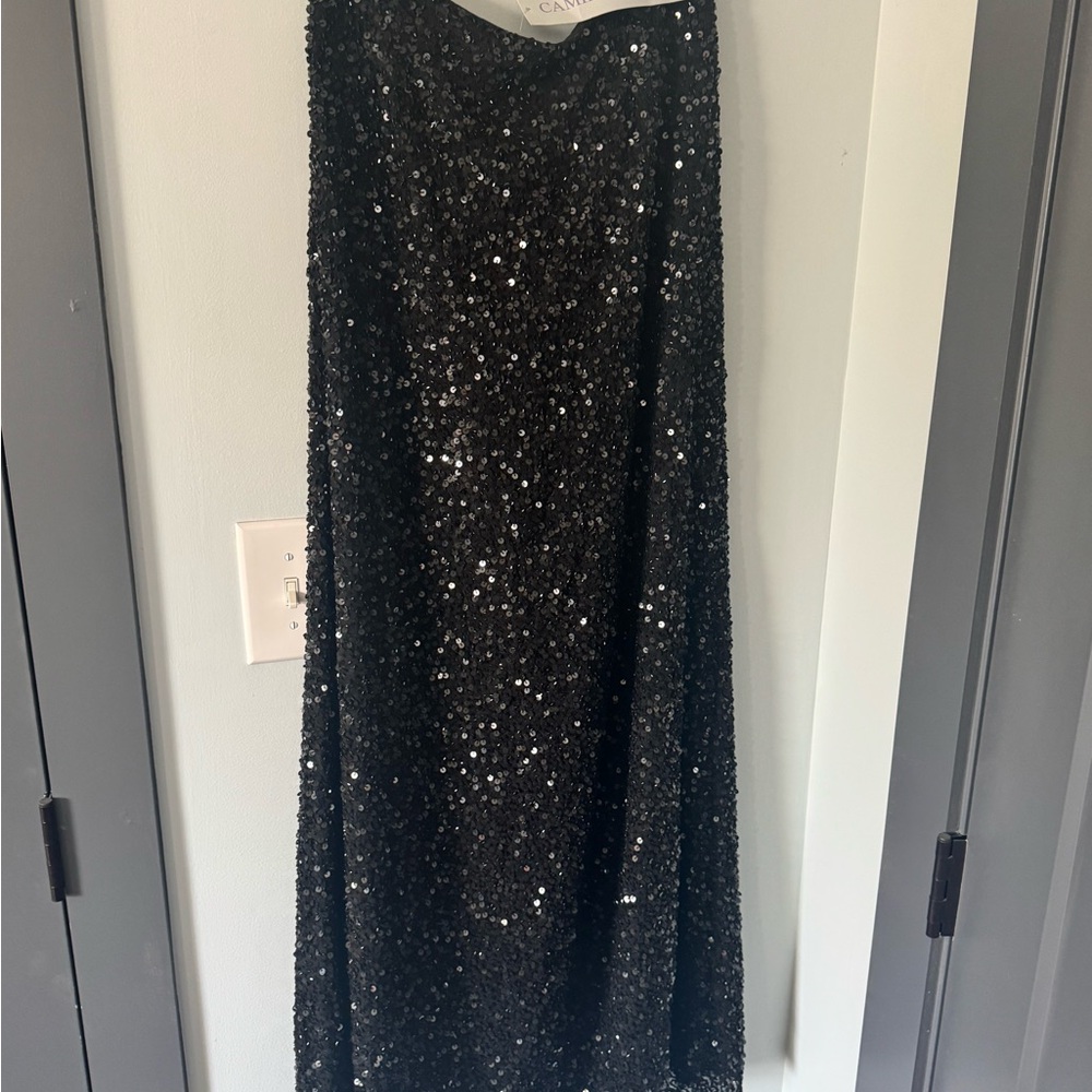 Vintage Camille Morgan Beaded Black Sequin Silk Evening Skirt